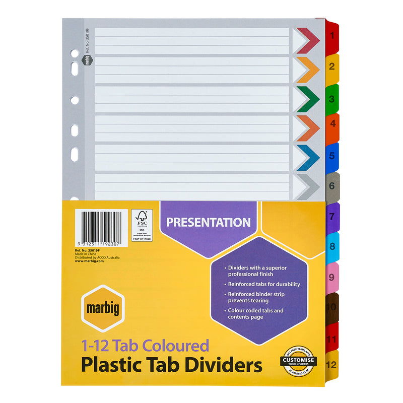 marbig® indices & dividers tab reinforced a4 colour