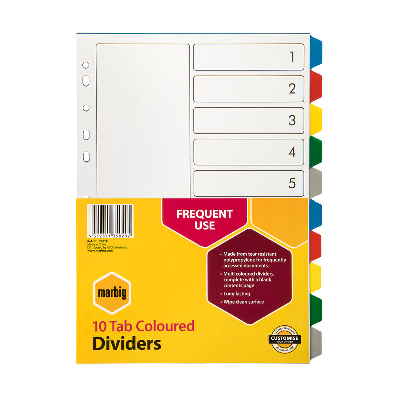 marbig® indices & dividers pp a4 multi colour