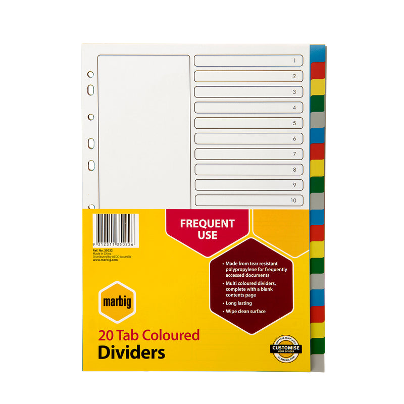 marbig® indices & dividers pp a4 multi colour