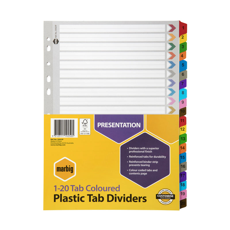 marbig® indices & dividers tab reinforced a4 colour