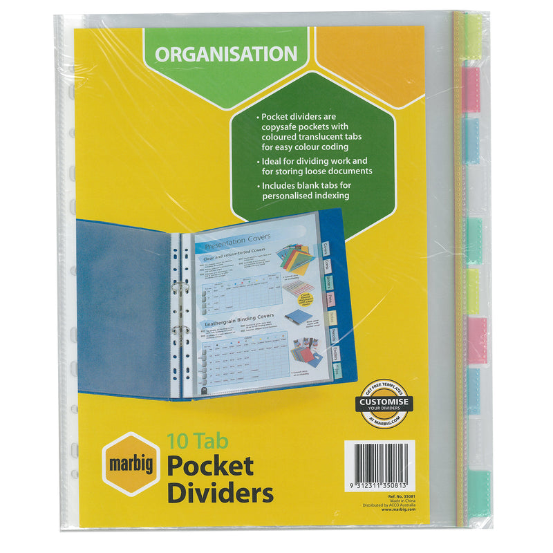 marbig® indices & dividers polyprop a4 clear pockets