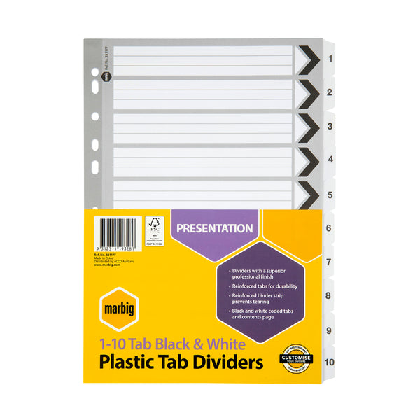 marbig® indices & dividers reinforced a4 black#Tabs_10