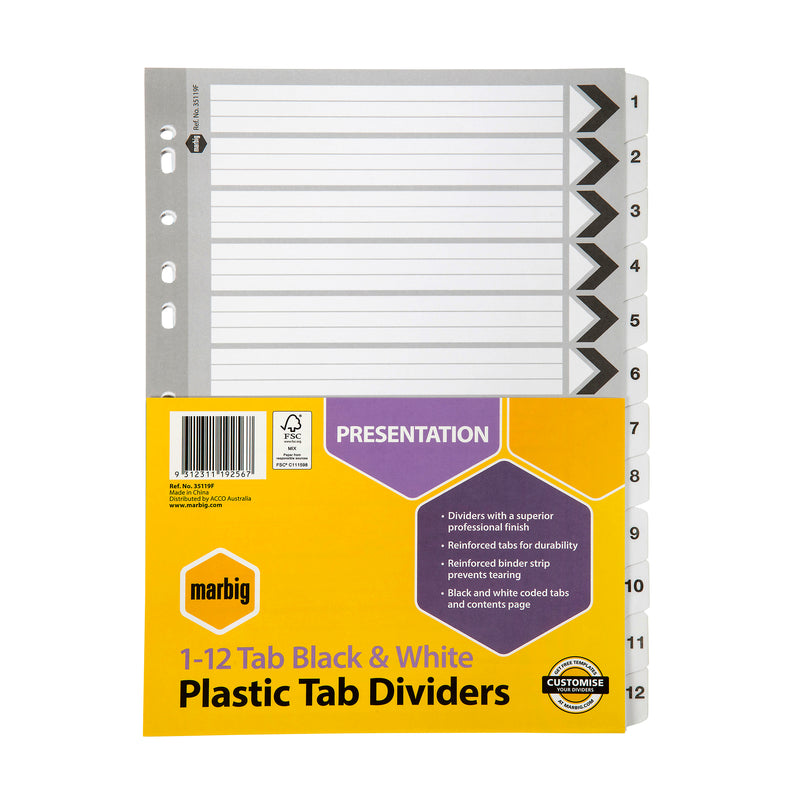 marbig® indices & dividers reinforced a4 black