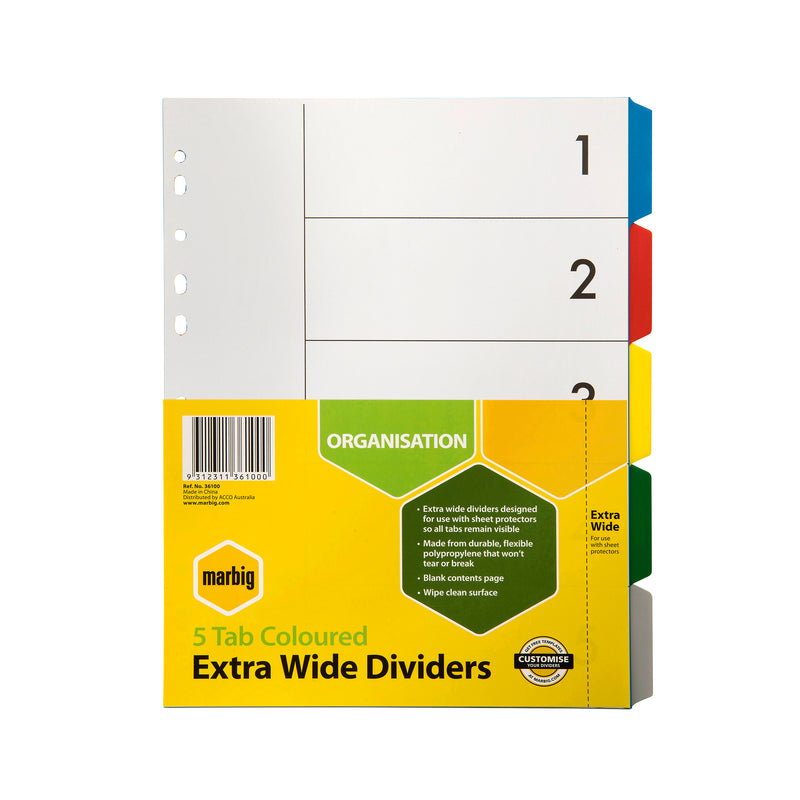 marbig® indices & dividers polyprop a4 extra wide