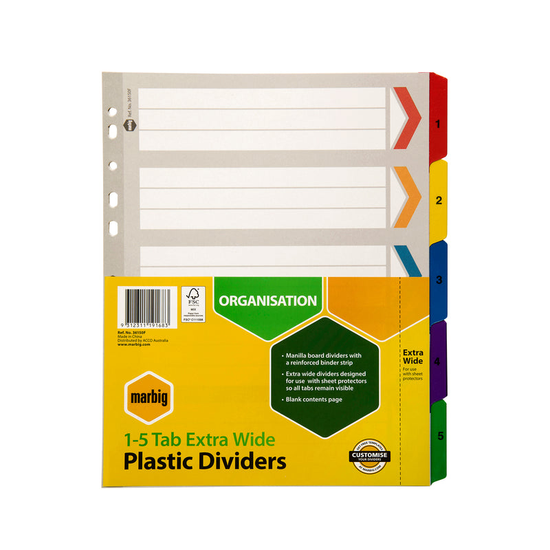 marbig® indices & dividers manilla a4 extra wide