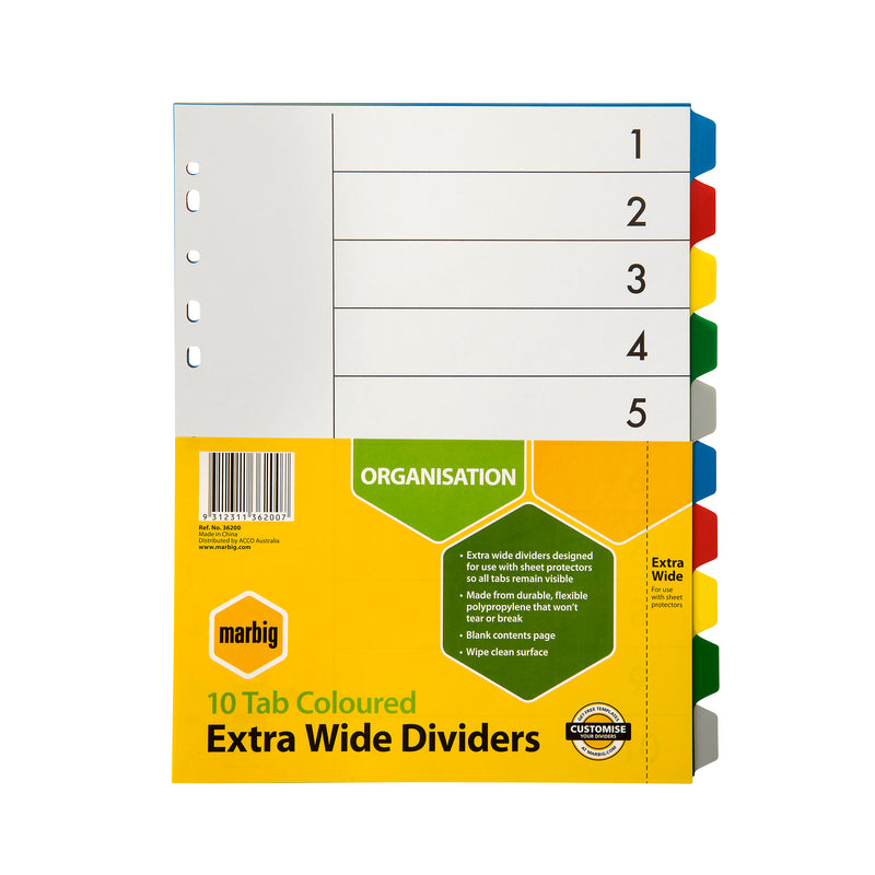 marbig® indices & dividers polyprop a4 extra wide