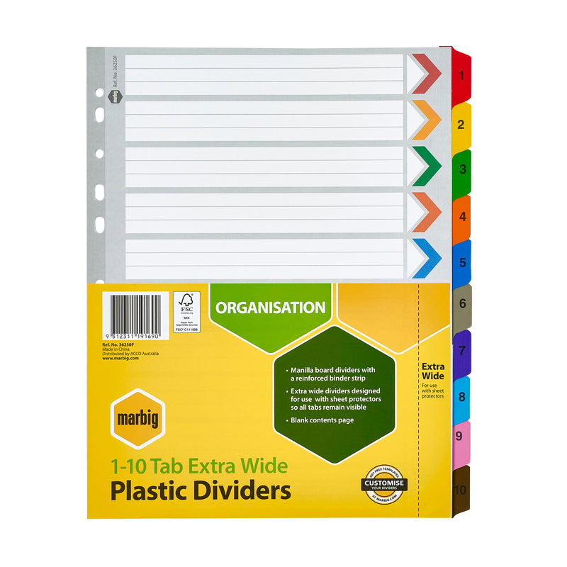 marbig® indices & dividers manilla a4 extra wide