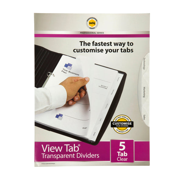 marbig® professional indices & dividers 5 tab polyprop a4#Colour_CLEAR