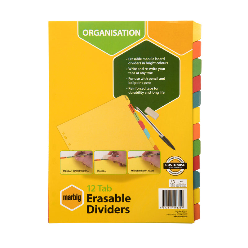 marbig® indices & dividers manilla a4 eraseable