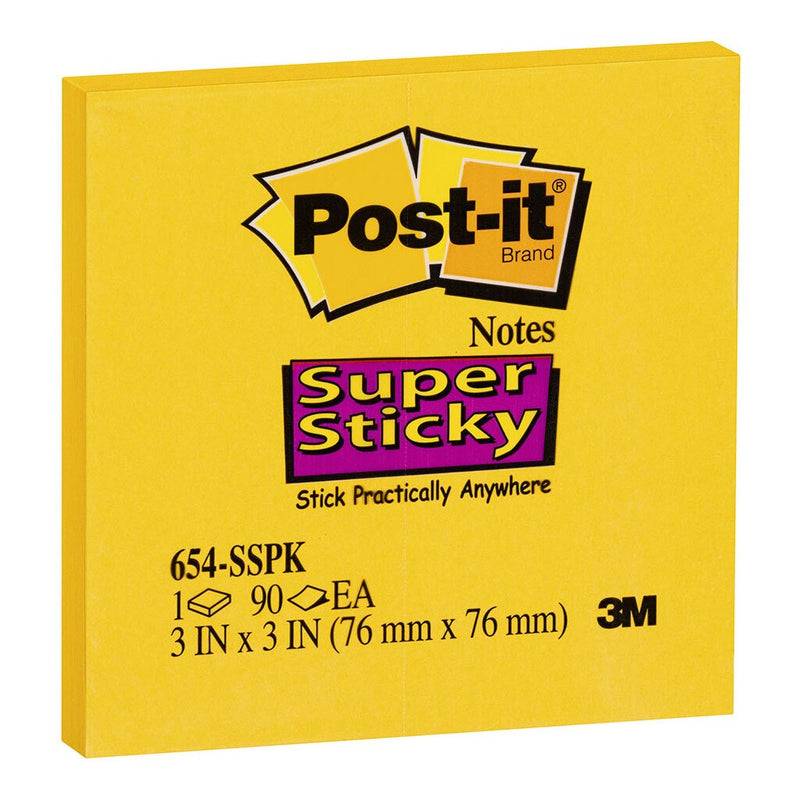 post-it super sticky notes 654-ssmpdq 76x76mm asstd. 18 pack display