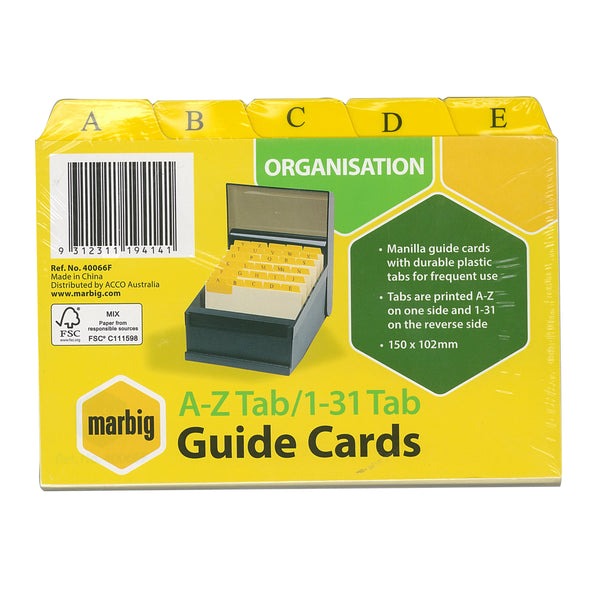 marbig® guide card a-z/1-31 tab manilla buff#Dimensions_6X4 INCHES