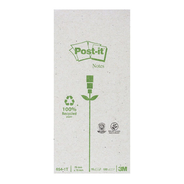 post-it notes 654-ry yellow recycled tower 76x76mm 100 sheet pads pack of 16
