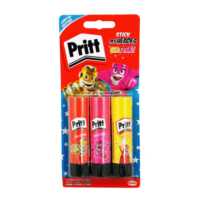 Pritt My Heroes Glitter Glue Stick 3 X 20g Assorted