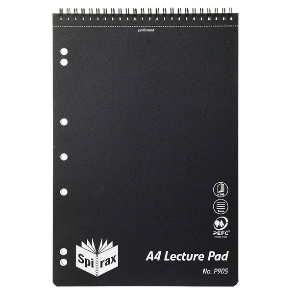 spirax p905 pp lecture pad 140 pages black t/o - pack of 5