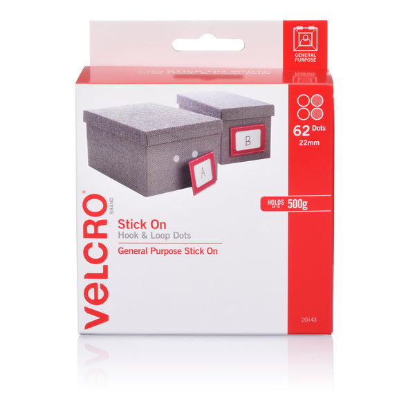 velcro® brand stick on hook & loop dots 62 dots 22mm white