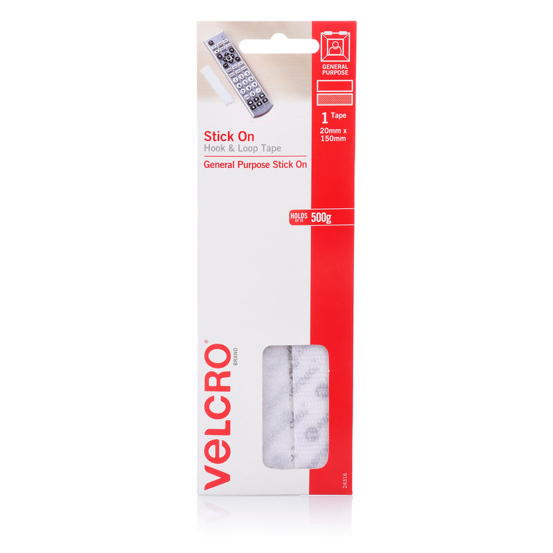 velcro® brand stick on hook & loop strips 20mmx150mm white