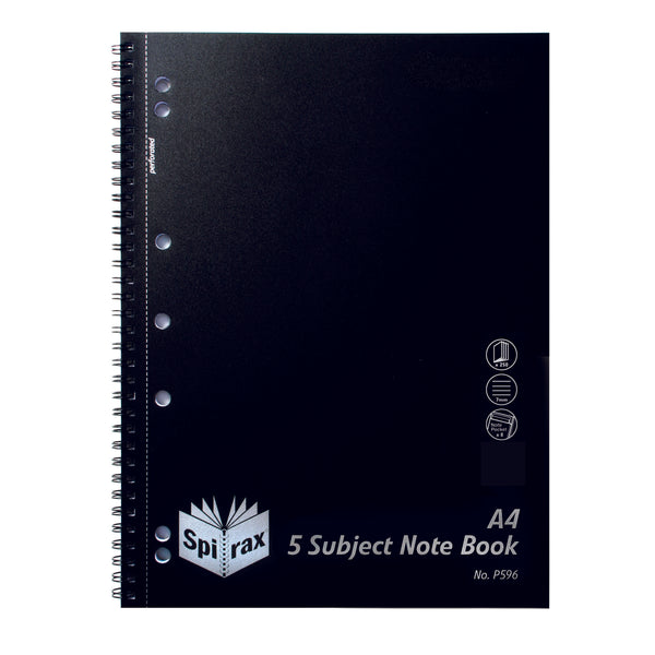 spirax p596 pp 5 subject notebook a4 250 page black s/o - pack of 5