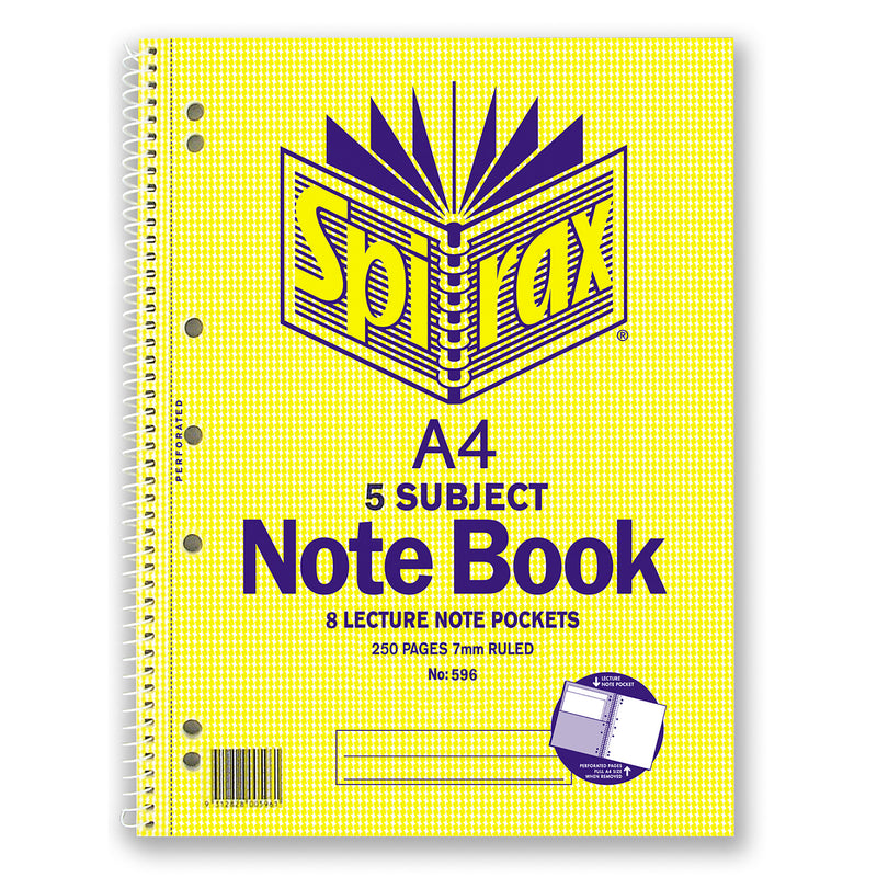 spirax 596 5 subject notebook a4 250 page - pack of 5