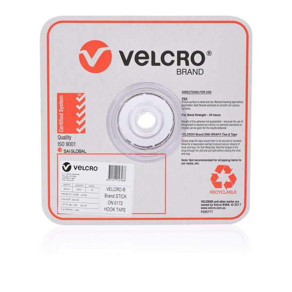 velcro® brand stick on hook only tape 25mmx25m white
