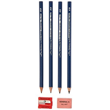 Generals Semi Hexagonal Classic Graphite Drawing Pencils With Eraser & Sharpener
