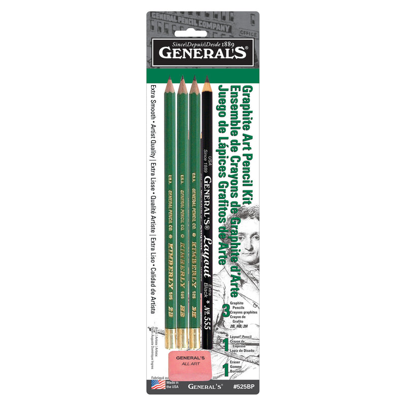 General's Graphite Art Pencil Kit With Layout Pencil, 2b, 4b, 2h And Eraser
