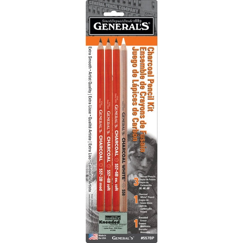 General's Original Charcoal Pencils Set 2b 4b 6b With Kneaded Eraser