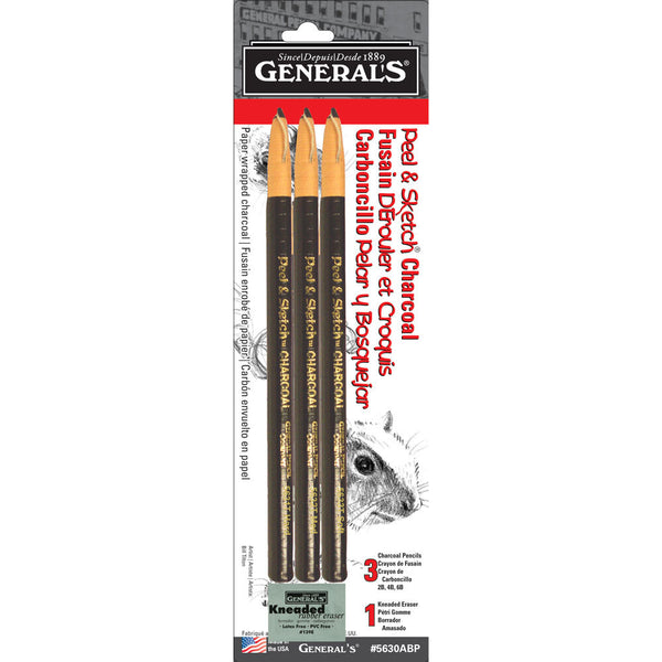 General's Peel & Sketch Black Charcoal Set With Kneadable Rubber