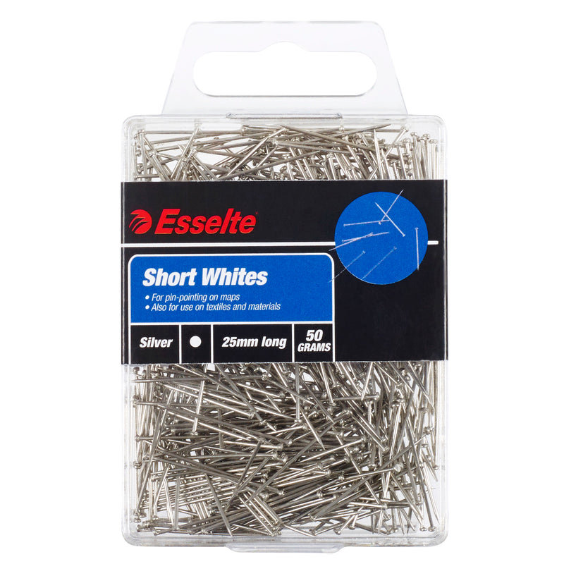 esselte pins short white 25mm 50gm