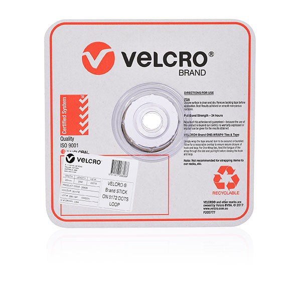 velcro® brand stick on loop only dots 22mm 900 dots white
