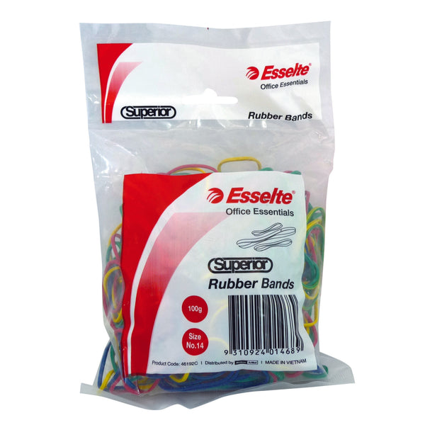 esselte superior rubber bands assorted 100gm