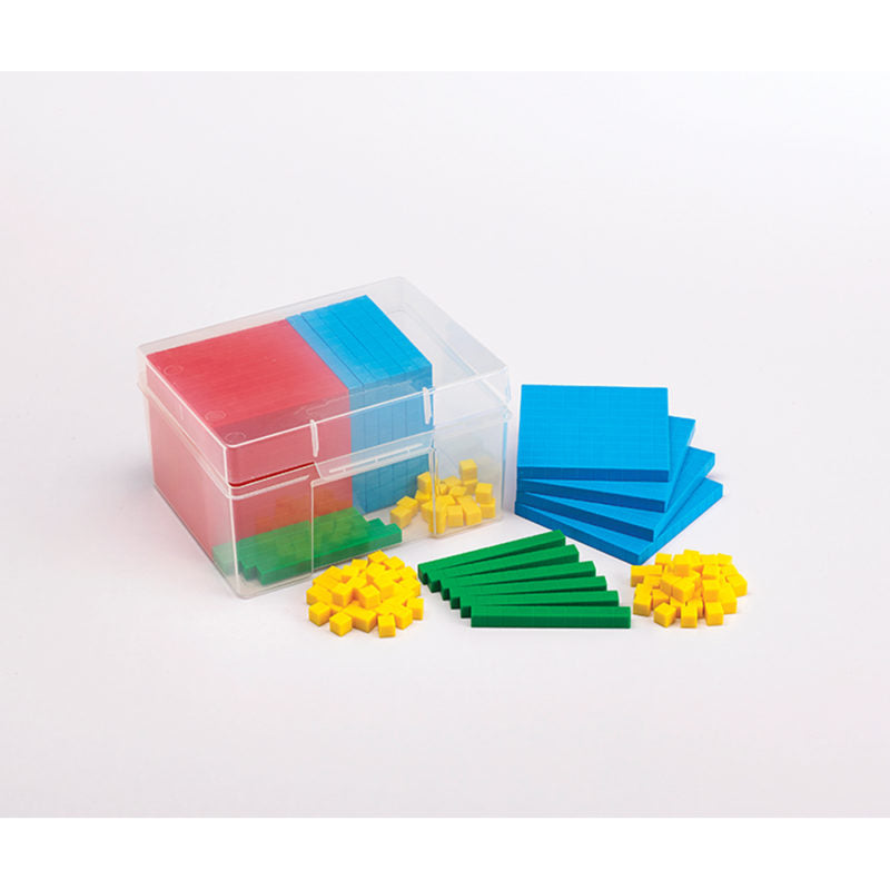 EDX Plastic Base Ten Set 4-color 1x Red Cube 10x Blue Flat 10x Green Rod 100x Yellow