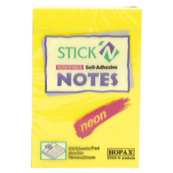 Stick'n Note 76x50mm 100 Sheet Neon Lemon