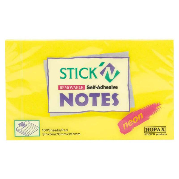 Stick'n Notes 76x127mm 100 Sheet Neon Lemon