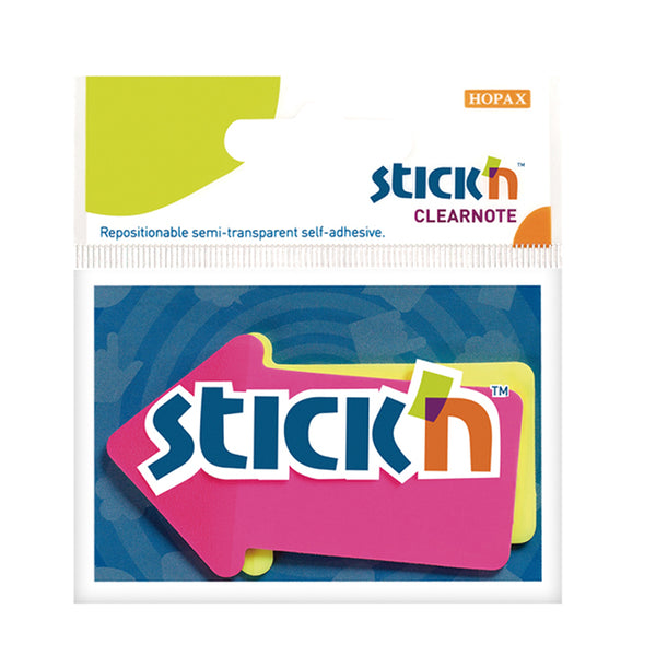 Stick'n Clearnote Arrow Lemon Magenta 2 Pack 60 Sheets
