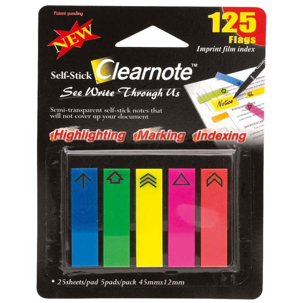 Stick'n Clearnote 45x12mm 125 Flags 5 Neon Colours Arrow
