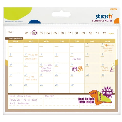 Stick'n Schedule D/s Notes Monthly/weekly 150x203mm 40 Sheets