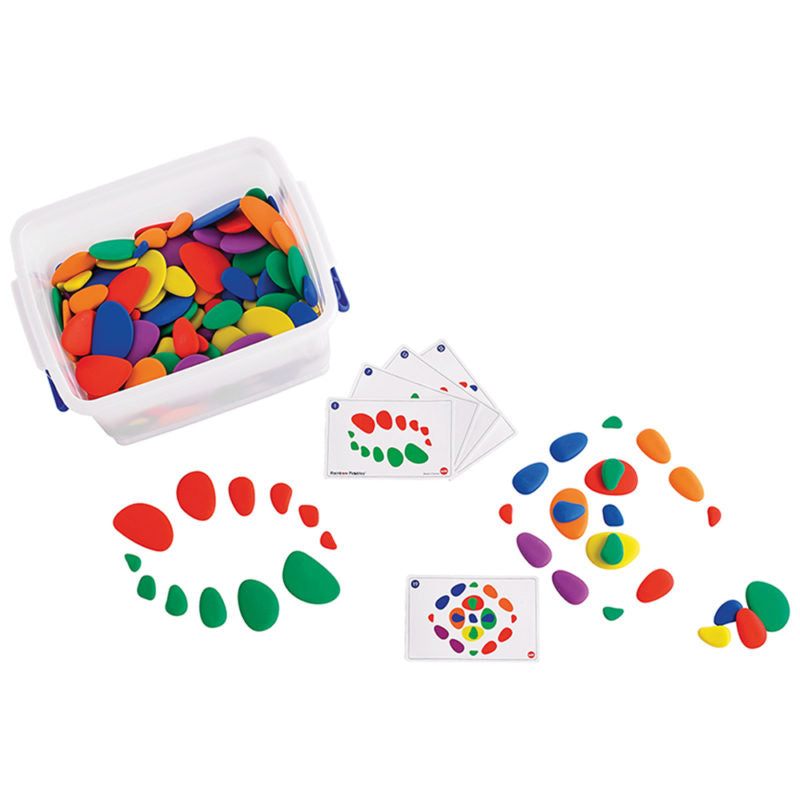 EDX Rainbow Pebbles Classroom Set 252 Pieces 47 Activity Cards In Plastic Container