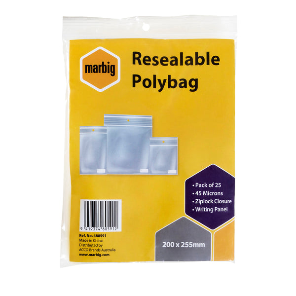 marbig resealable bags writing panel pack of 25#Dimensions_200X255MM
