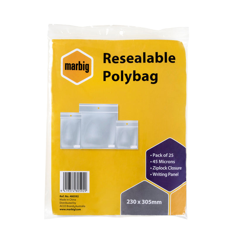 marbig resealable bags writing panel pack of 25