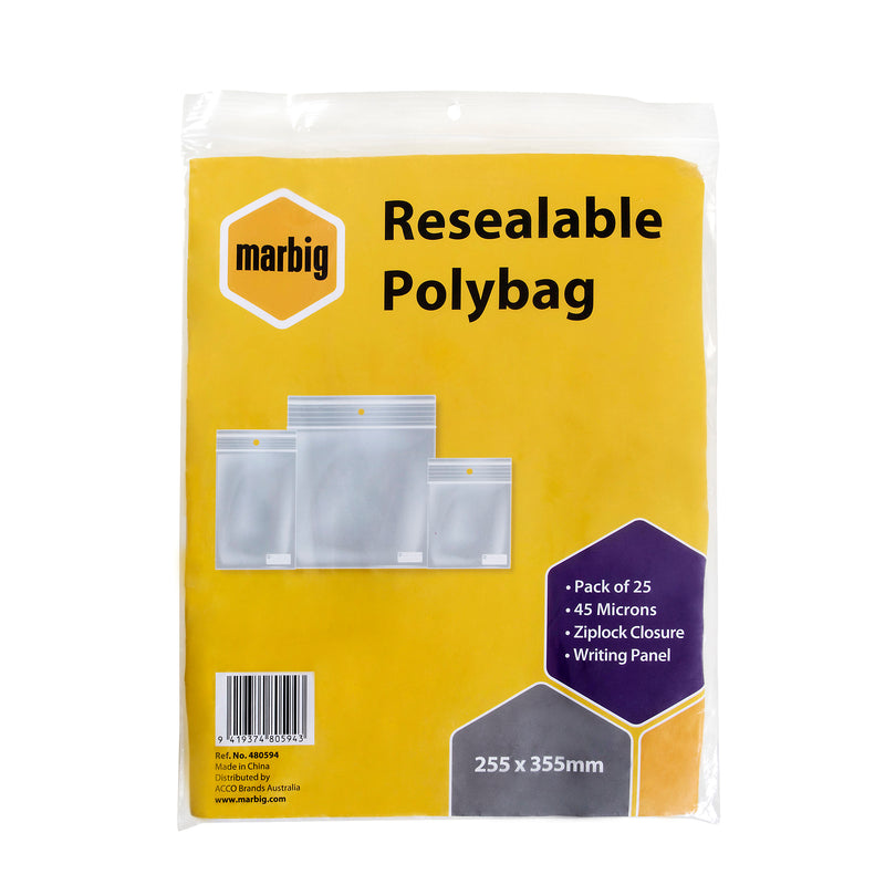 marbig resealable bags writing panel pack of 25