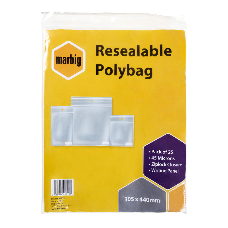 marbig resealable bags writing panel pack of 25