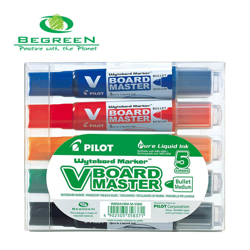 pilot beGREEN v board WHITEboard marker bullet assorted PACK OF  5