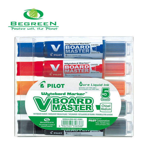 pilot beGREEN v board WHITEboard marker chisel assorted PACK OF  5