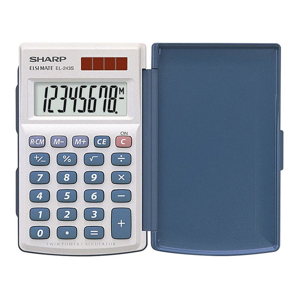 sharp el-243sb twin power pocket calculator with cover
