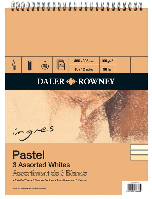 Daler Rowney Ingres Pastel Spiral 3 Assorted Whites#Size_16X12 INCHES