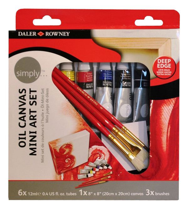 Daler Rowney Simply Oil Mini Art Paint Set 12ml- Set Of 6 Paints, 1 Canvas And 3 Brushes