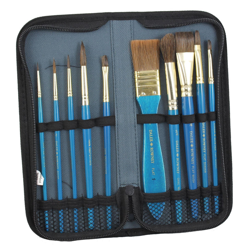 Daler Rowney Simply Watercolour Art Paint Brush Set Zip Case Of 10 Pieces