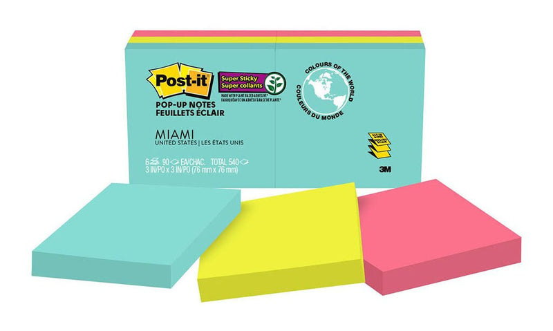 post-it super sticky pop-up notes r330-6ssmia 76x76mm 90 sheet pads pack of 6