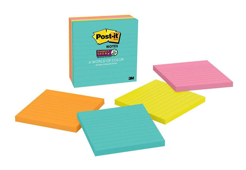 post-it super sticky notes 675-4ssmia miami 101x101mm 90 sheet pads pack of 4