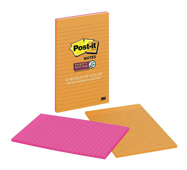 post-it super sticky lined notes 5845-ss 127x203mm rio de janiero 45 sheet pads pack of 2